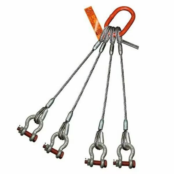 Four Leg Wire Rope Sling, 3/4 in dia, 16 ft Length, Bolt Anchor Shackle, 19 ton Capacity, Hsi, Mfr#: 400BAS3/4X-16